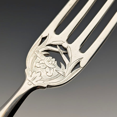 1840 British Antique Pure Silver Handle Fish Cutlery, 4 Pairs, William Sansom